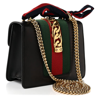 Gucci Calfskin Mini Sylvie Chain Shoulder Bag Black 3 of 10