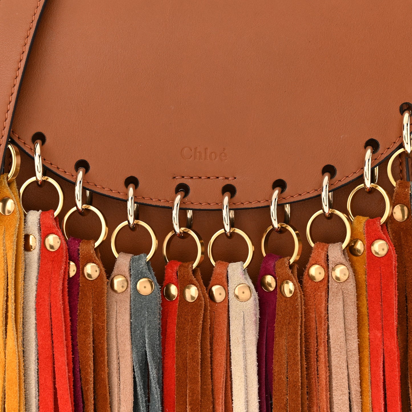 Calfskin Small Hudson Fringe Shoulder Bag Caramel