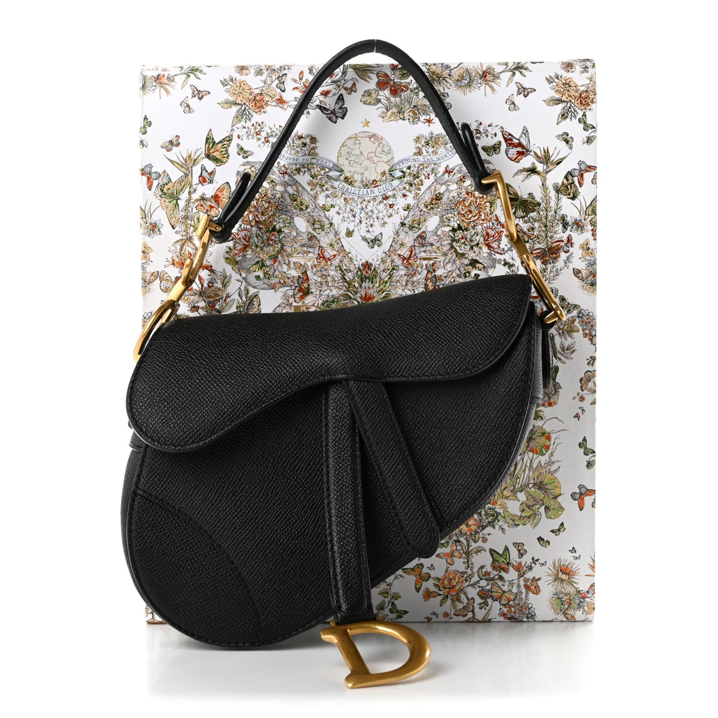 Grained Calfskin Mini Saddle Bag Black