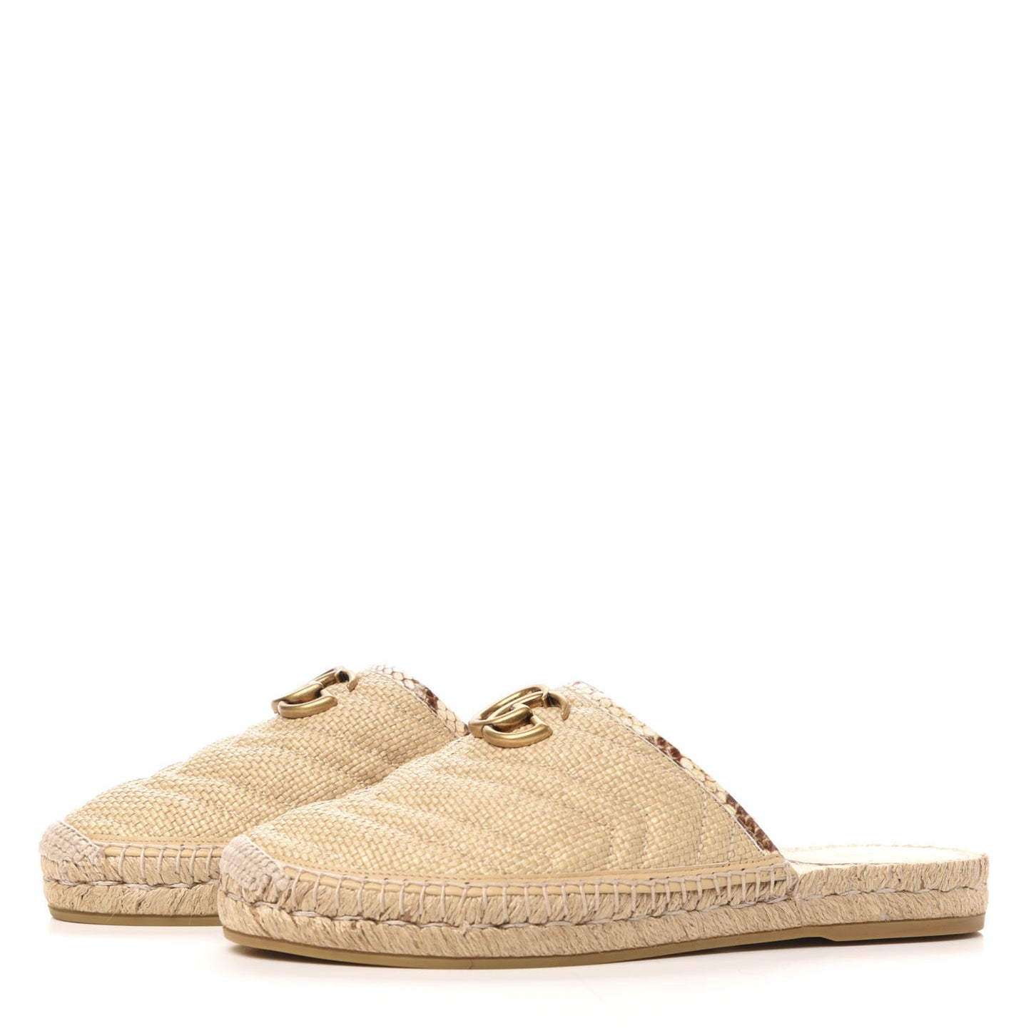 Raffia Elaphe Matelasse GG Marmont Espadrille Slippers 39 Natural Cream Brown
