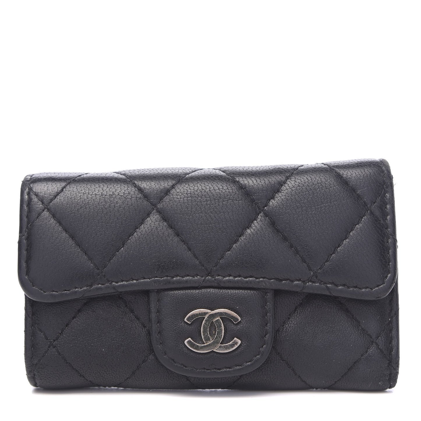 Lambskin Quilted 6 Key Holder Black