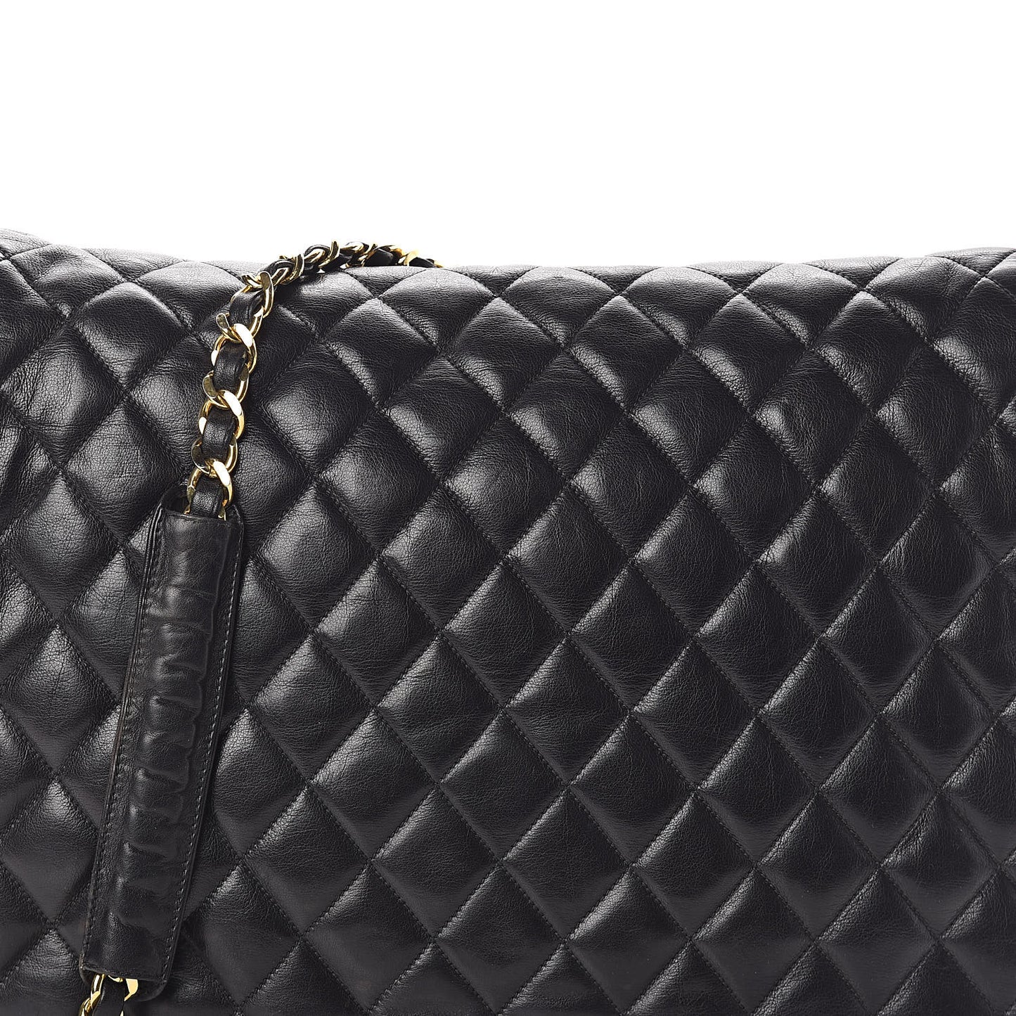 Lambskin Quilted Large Shoulder Flap Bag Black