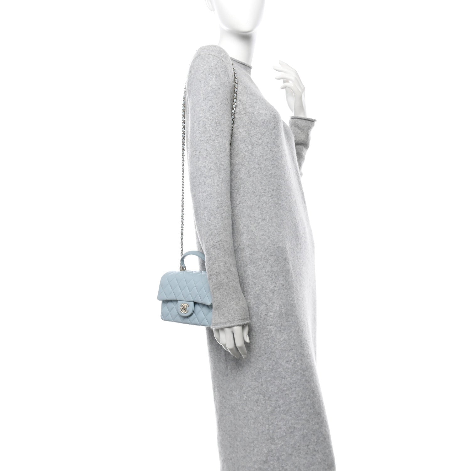 Chanel Lambskin Quilted Mini Top Handle Rectangular Flap Light Blue 2 of 11