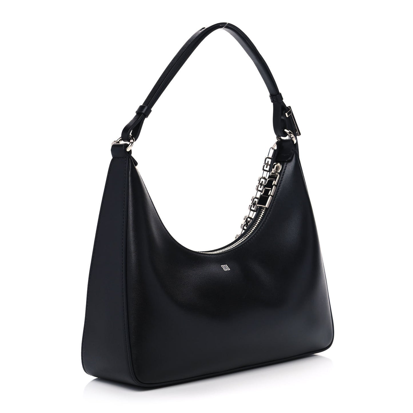 Smooth Calfskin Small Moon Cut Out Shoulder Bag Black