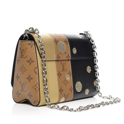 Louis Vuitton Calfskin Reverse Monogram Studded Twist Shoulder Bag MM Black Gold 3 of 9