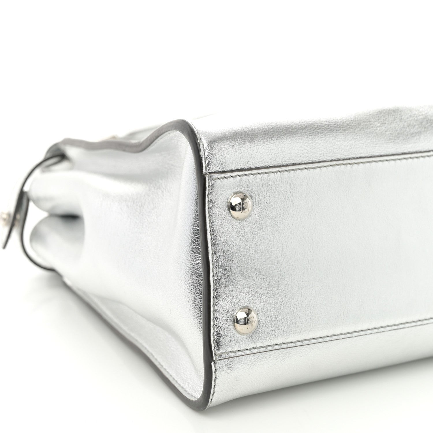 Fendi Vitello Catalan Mirror Medium Peekaboo Iconic Satchel Argento 9 of 10