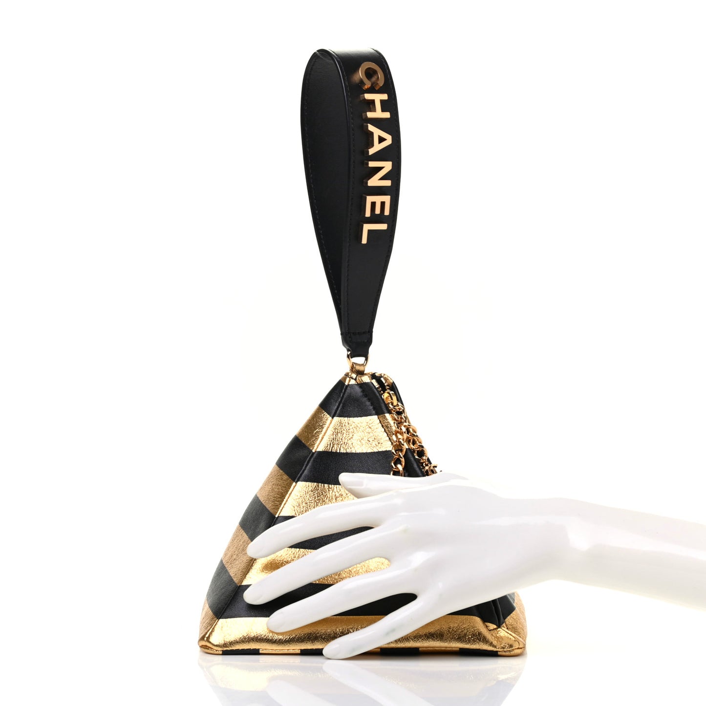 Metallic Lambskin CC Kheops Pyramid Bag Gold Black