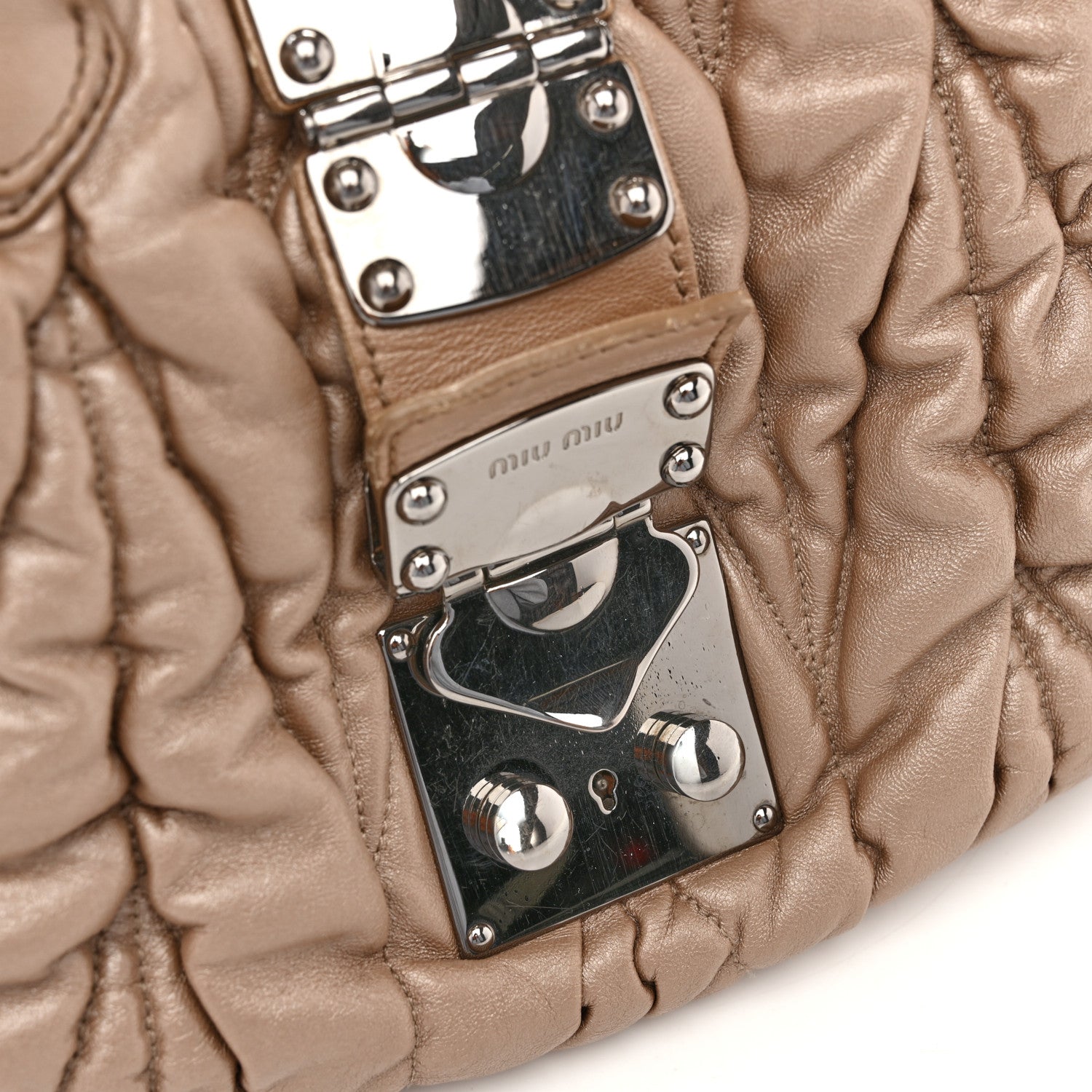 Miu Miu Metallic Nappa Matelasse Top Handle Satchel Cammeo 17 of 18