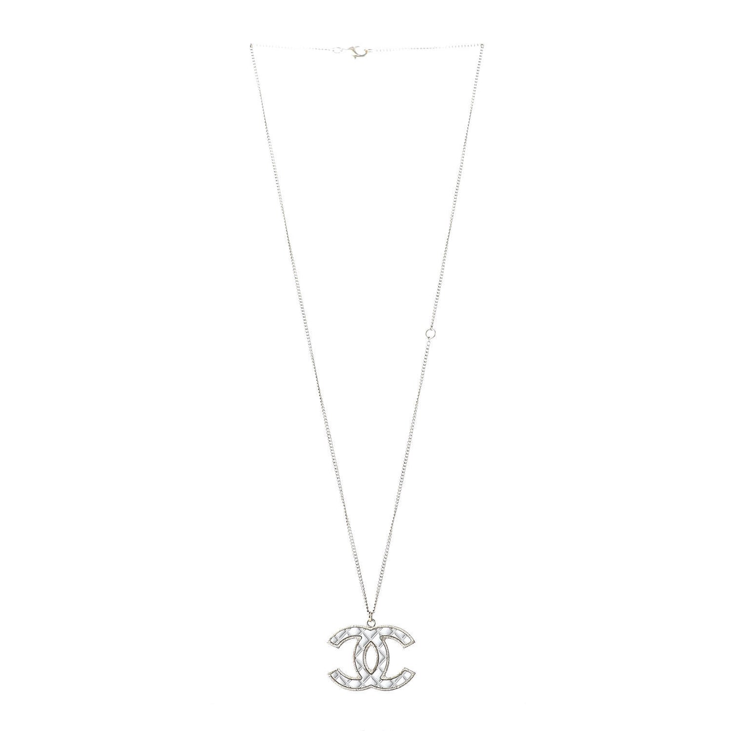 Metal Quilted CC Pendant Necklace Gold White