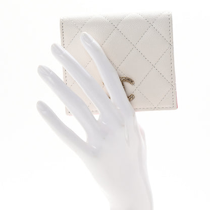 Chanel Caviar Metal Perforated Quilted CC Compact Bi-Fold Flap Wallet White Pink 2 of 8
