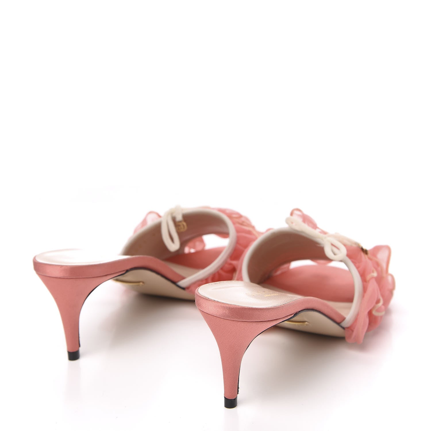 Gucci Tulle Ruffle Low Heel Slide Sandals 37 Peach White 4 of 10