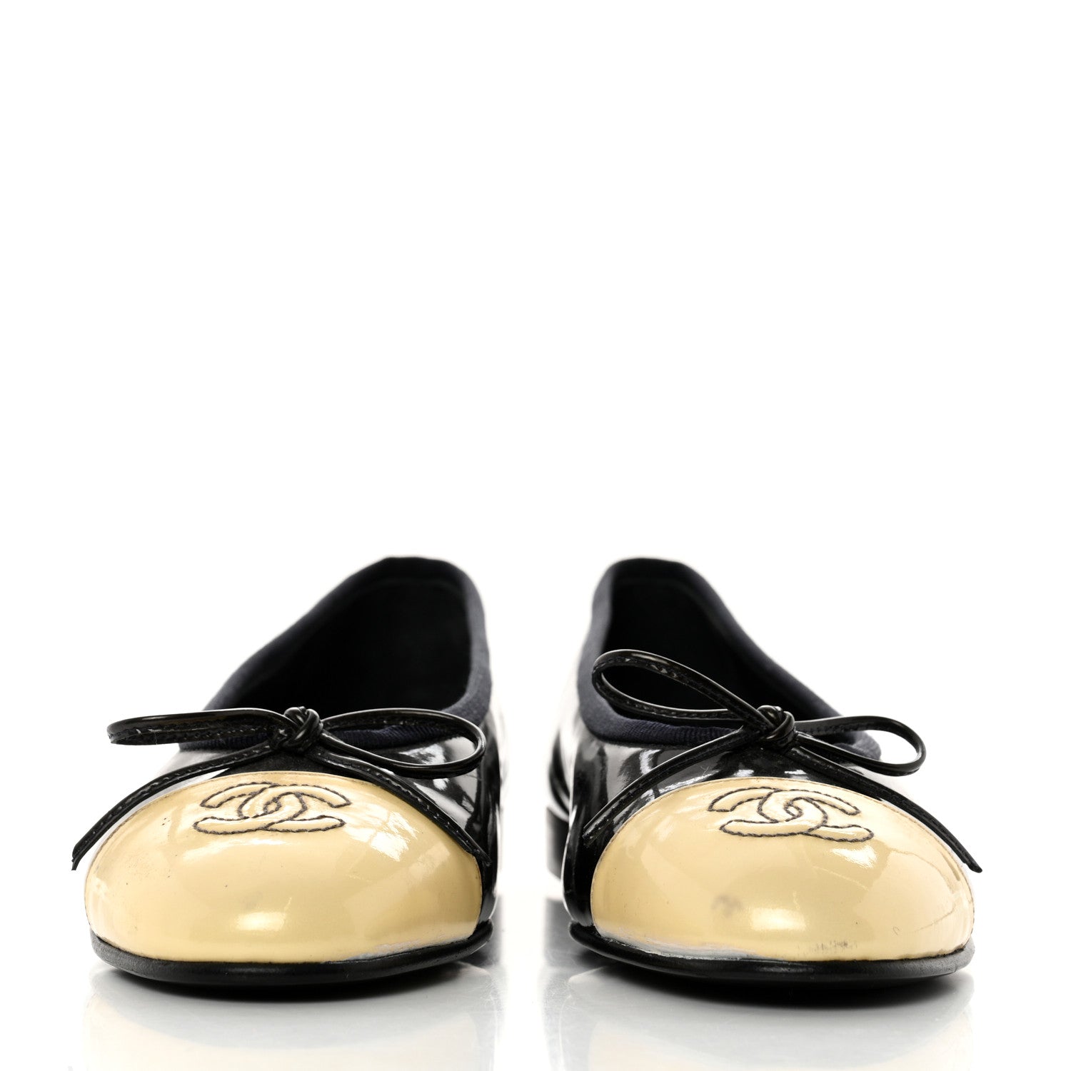 Chanel Patent CC Cap Toe Ballerina Flats 36 Navy Beige 2 of 7