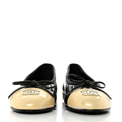 Chanel Patent CC Cap Toe Ballerina Flats 36 Navy Beige 2 of 7
