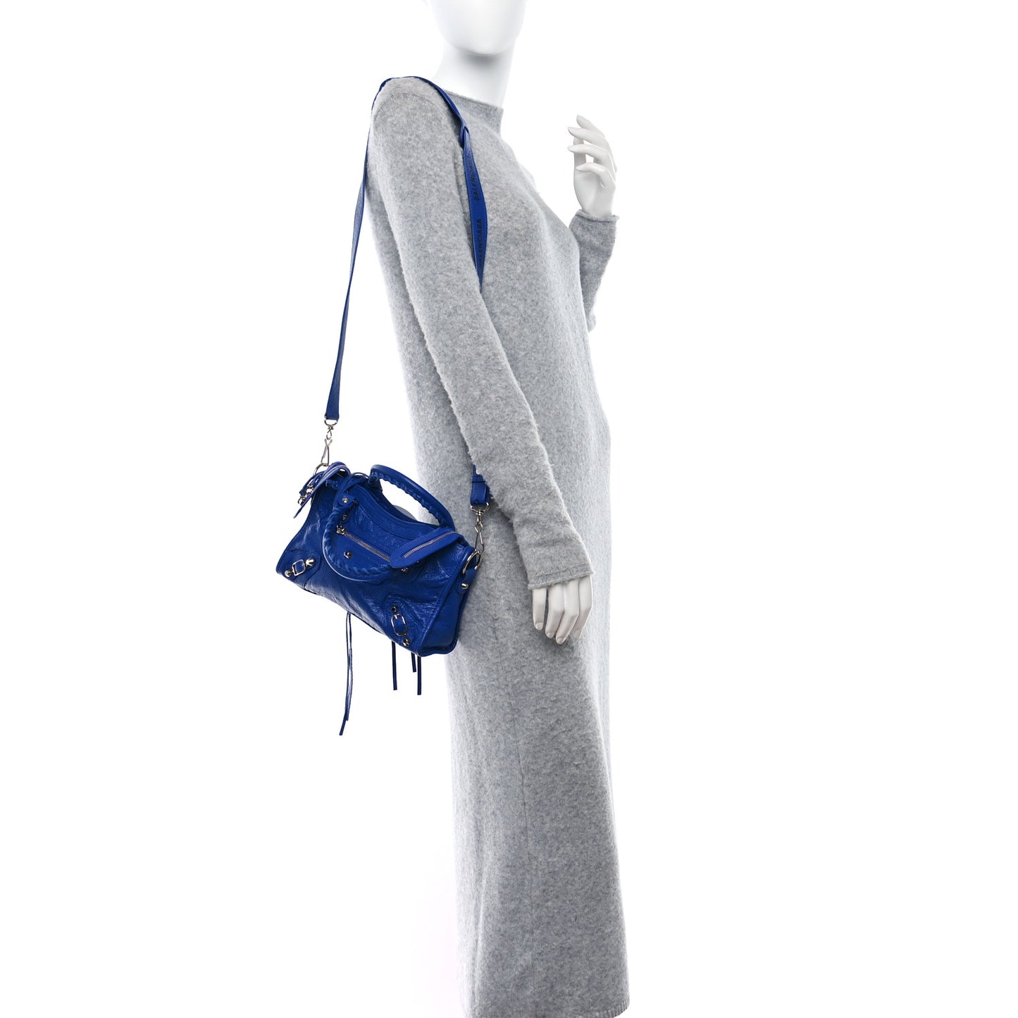 Agneau Classic Silver Hardware Mini City Logo Strap Bleu Electric Black