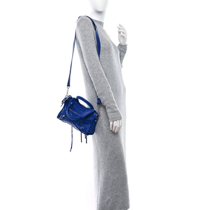 Balenciaga Agneau Classic Silver Hardware Mini City Logo Strap Bleu Electric Black 2 of 8