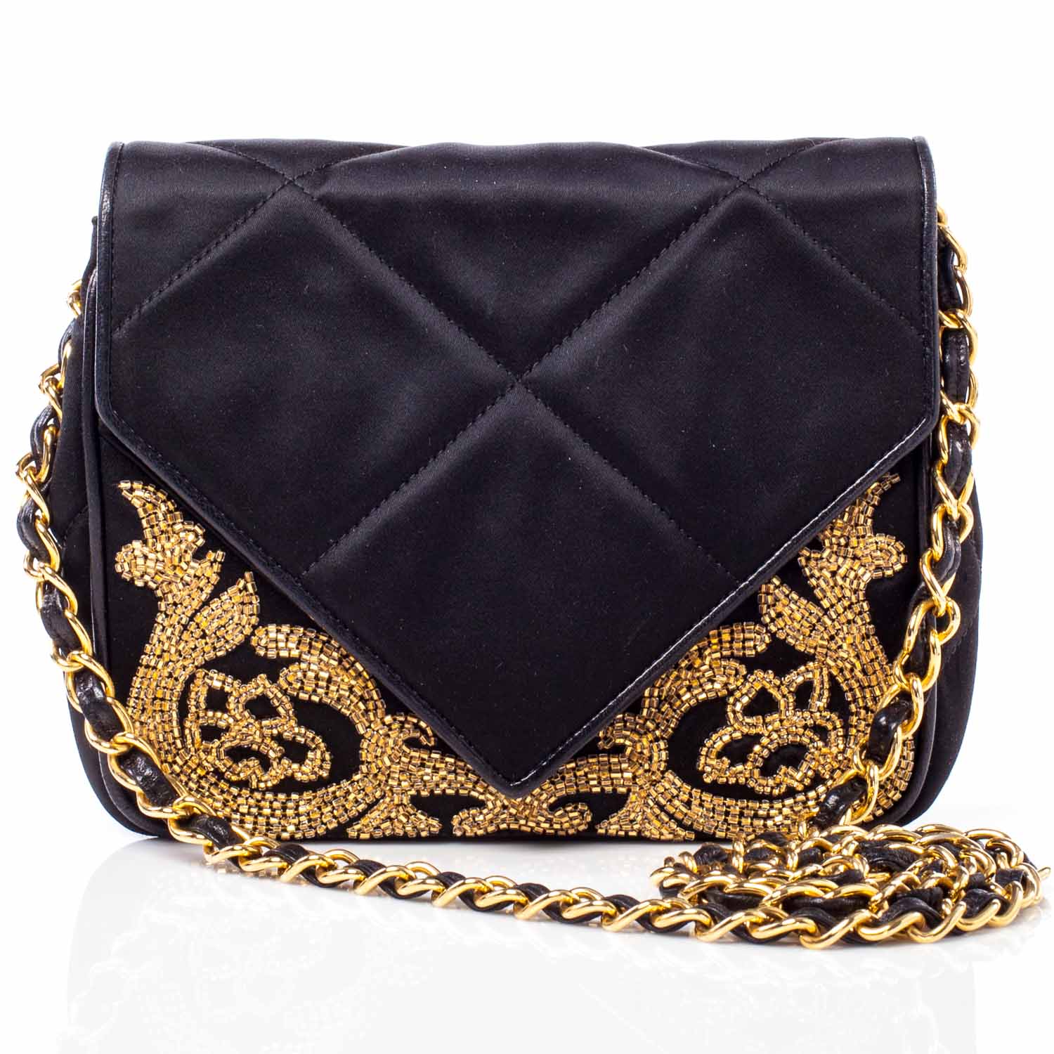 Chanel Satin Beaded Envelope Flap Black 1 of 8