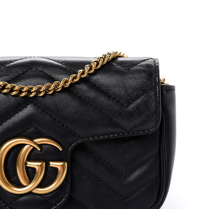 Gucci Calfskin Matelasse Super Mini GG Marmont Shoulder Bag Black 10 of 11