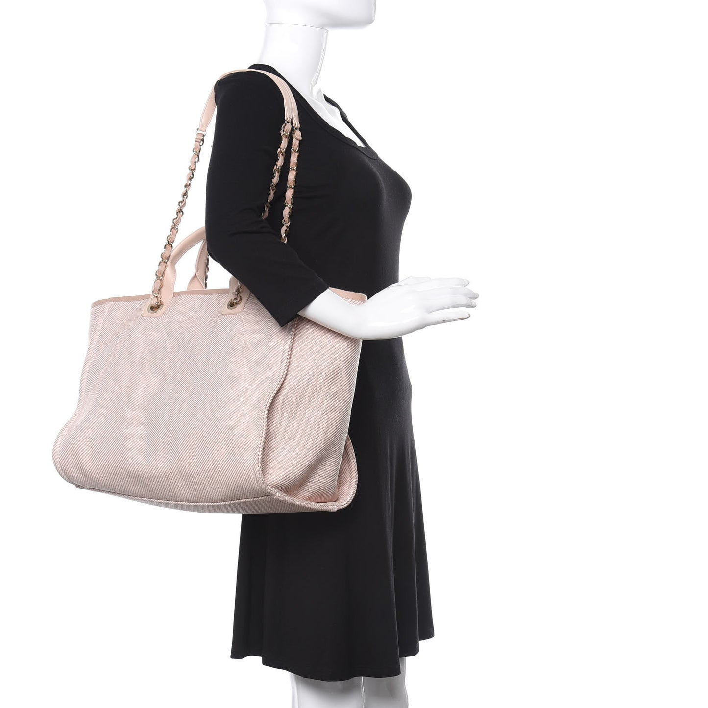 Mixed Fibers Calfskin Medium Deauville Tote Beige