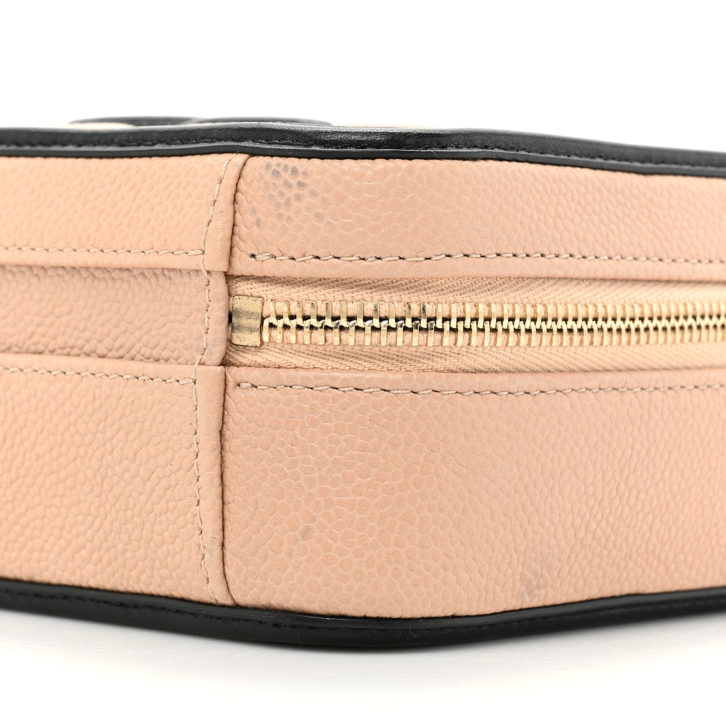 Caviar Quilted Small CC Filigree Vanity Case Beige Black