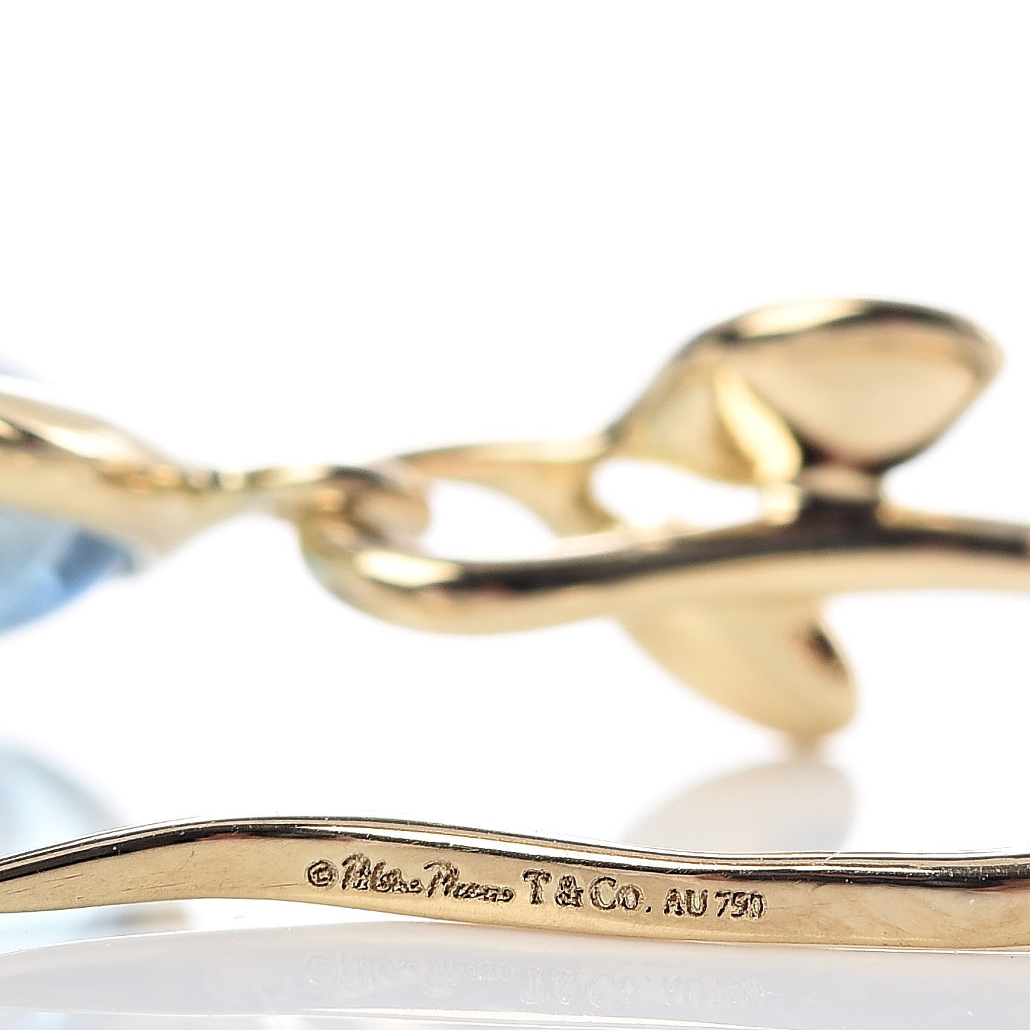 Tiffany 18K Yellow Gold Blue Topaz Paloma Picasso Olive Leaf Drop Earrings 4 of 4