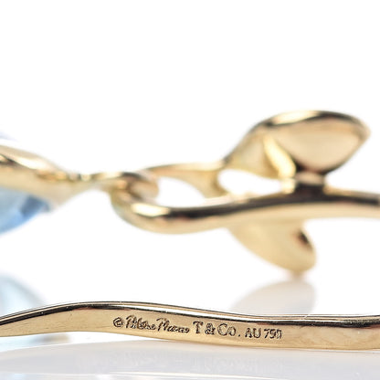 Tiffany 18K Yellow Gold Blue Topaz Paloma Picasso Olive Leaf Drop Earrings 4 of 4