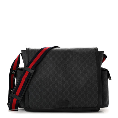 Gucci GG Supreme Monogram Web Messenger Diaper Bag Black Grey 1 of 11