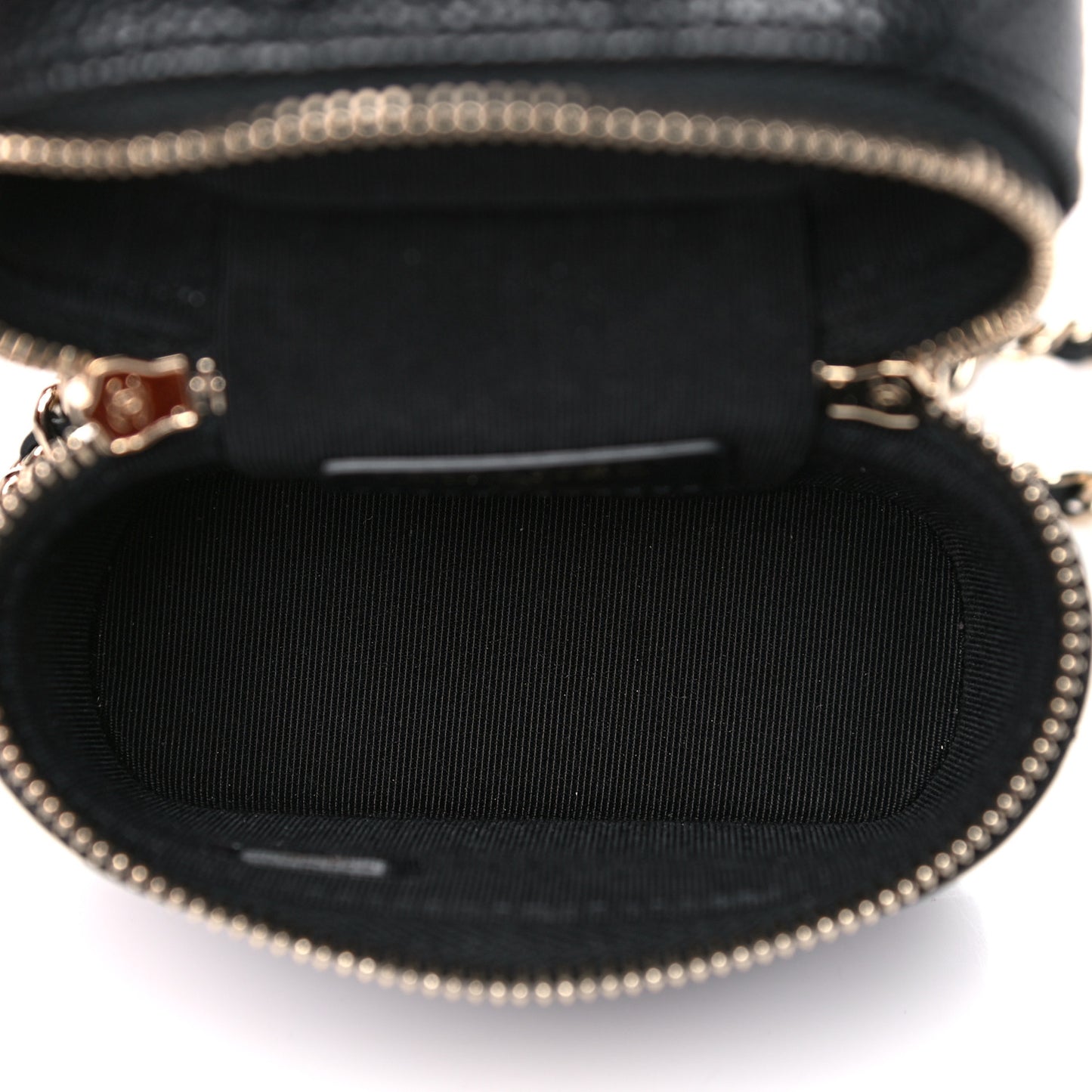 Caviar Quilted Small Handle With Care Vanity Case With Chain Black