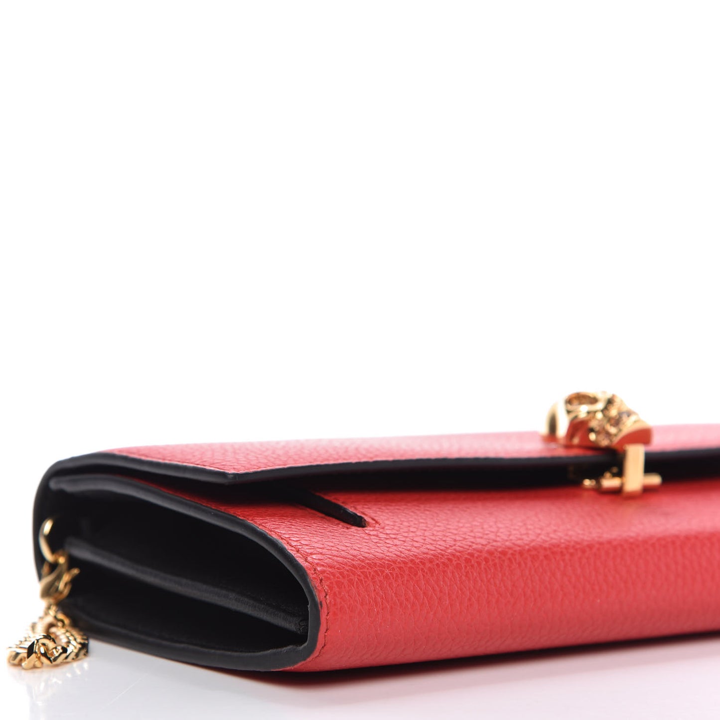 Pebbled Calfskin Skull Wallet on Chain Red