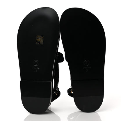 Chanel Knit Fabric Velcro Dad Sandals 38 Black Dark Blue Light Blue 5 of 9