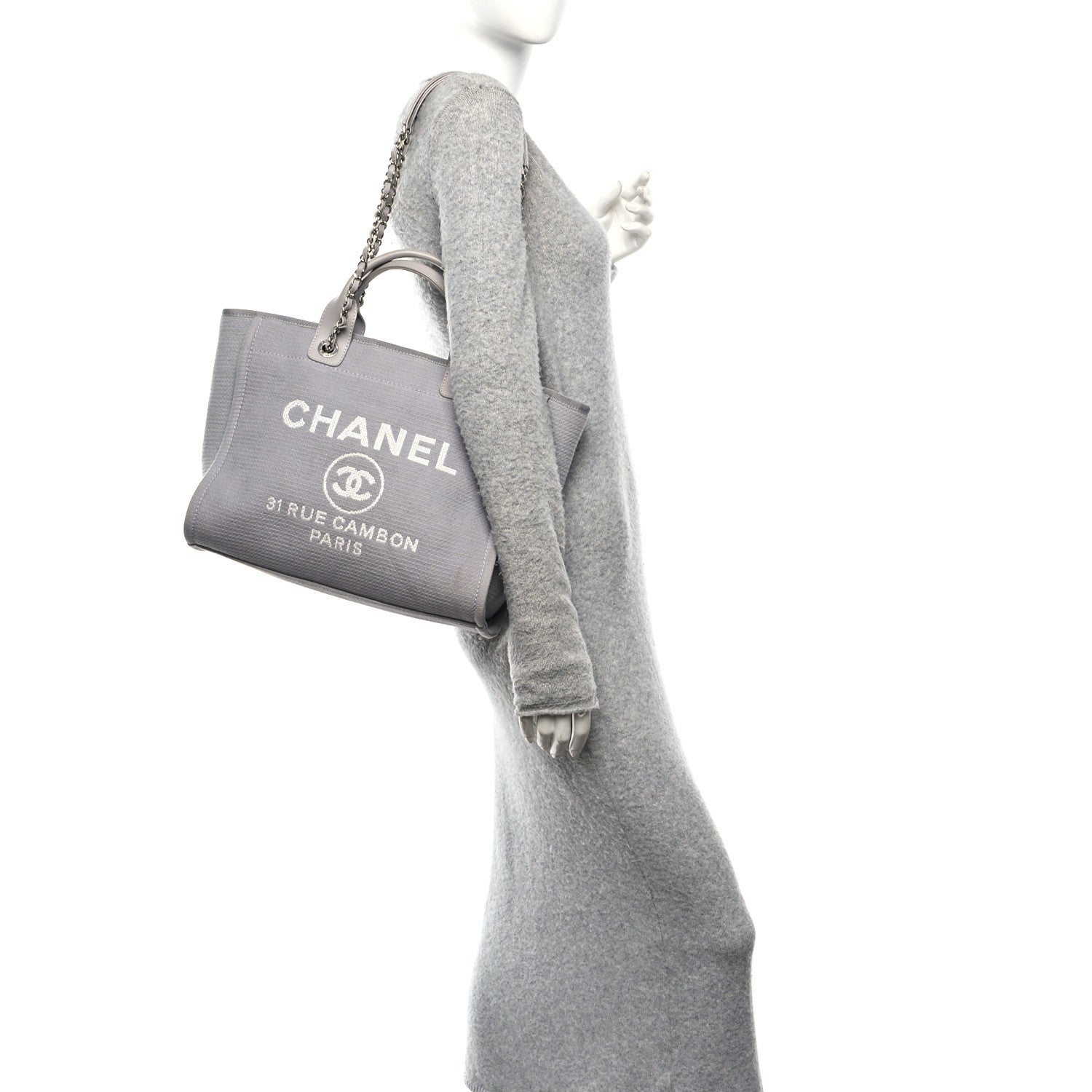 Chanel Mixed Fibers Small Deauville Tote Light Grey 3 of 11