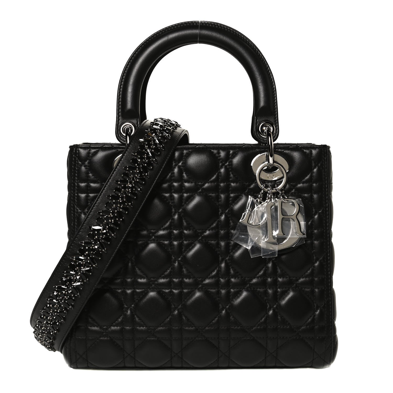 Christian Dior Lambskin Cannage Medium Lady Dior Crystal Strap Black 1 of 11