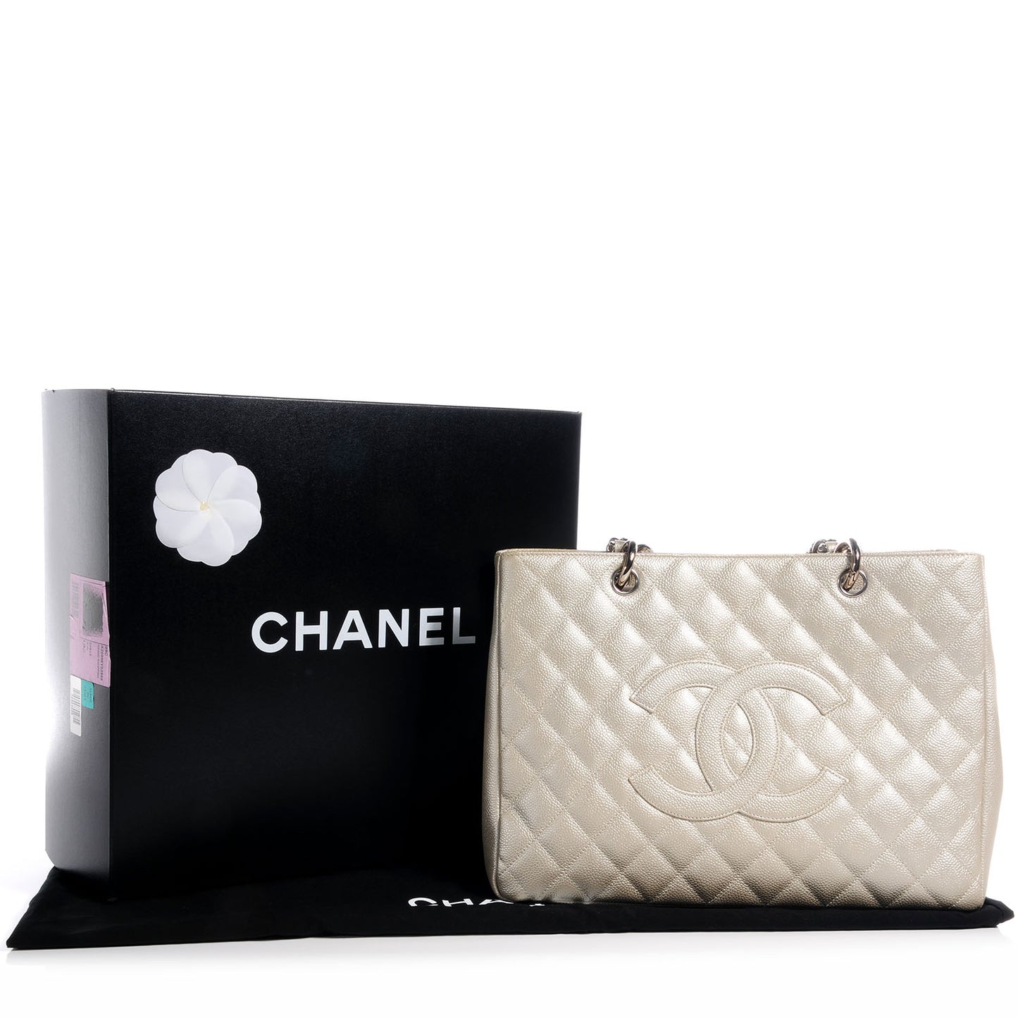 Caviar Quilted Grand Shopping Tote GST Pearl