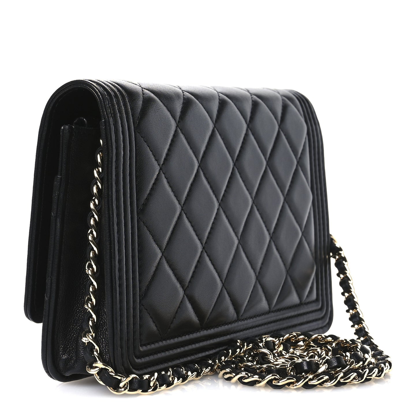 Lambskin Quilted Boy Wallet On Chain WOC Black