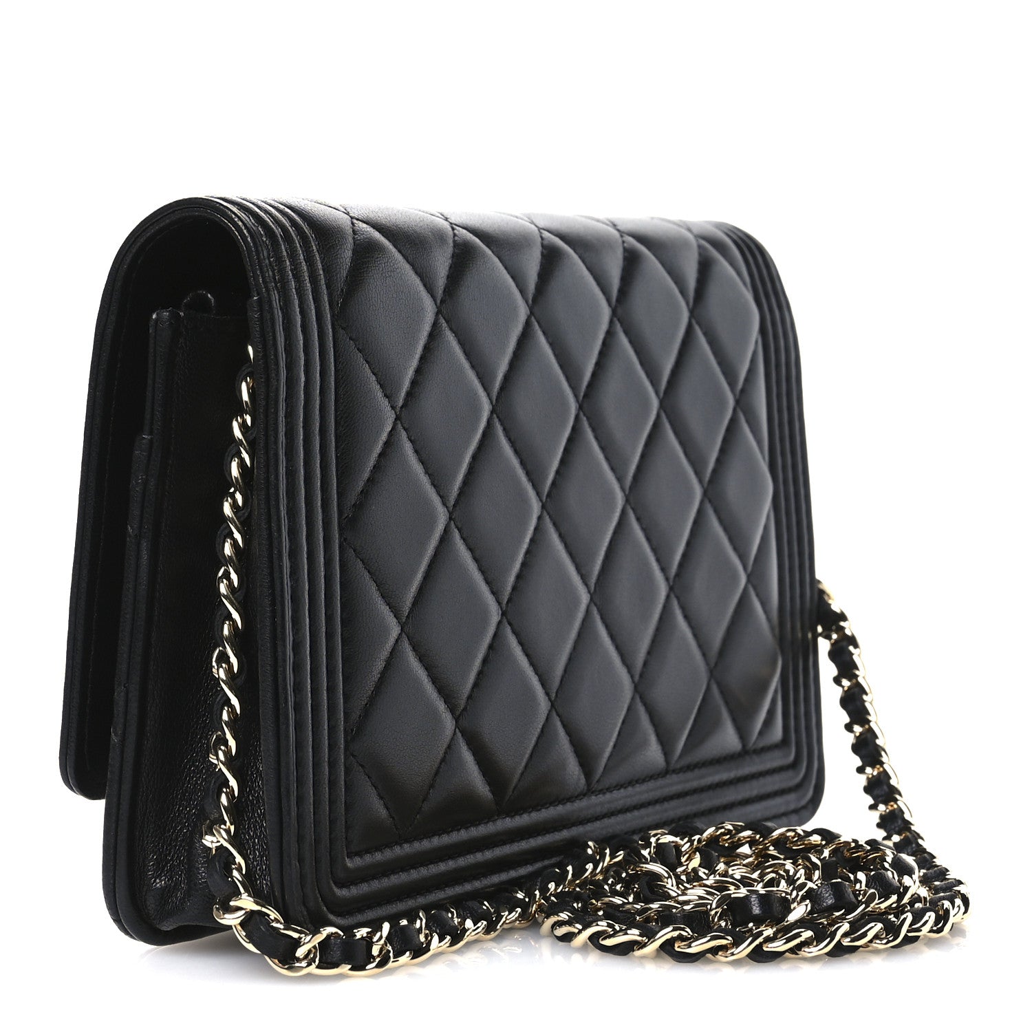 Chanel Lambskin Quilted Boy Wallet On Chain WOC Black 3 of 12