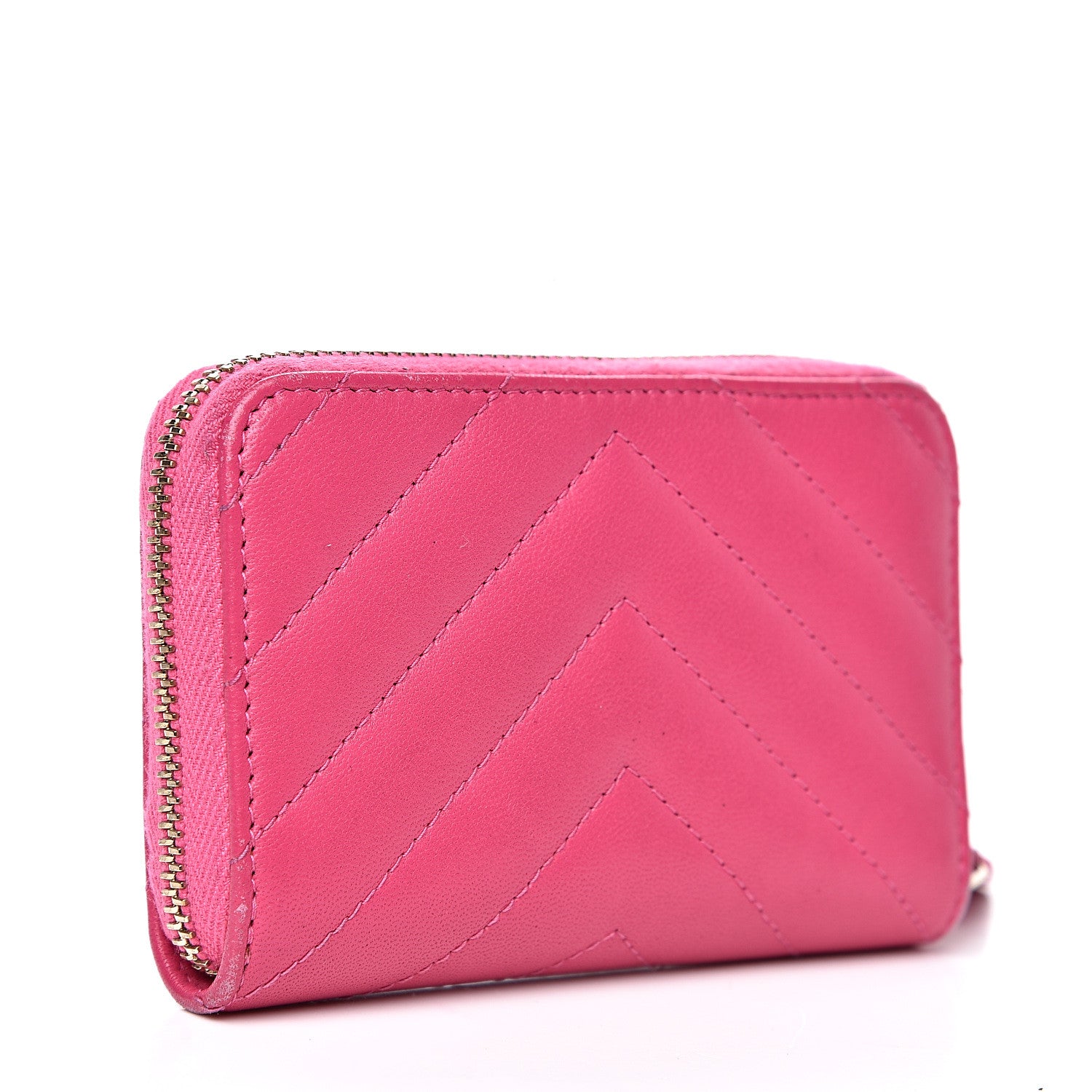 Chanel Lambskin Chevron Quilted Zip Around Coin Purse Pink 2 of 14