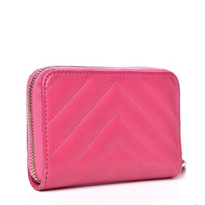 Chanel Lambskin Chevron Quilted Zip Around Coin Purse Pink 2 of 14