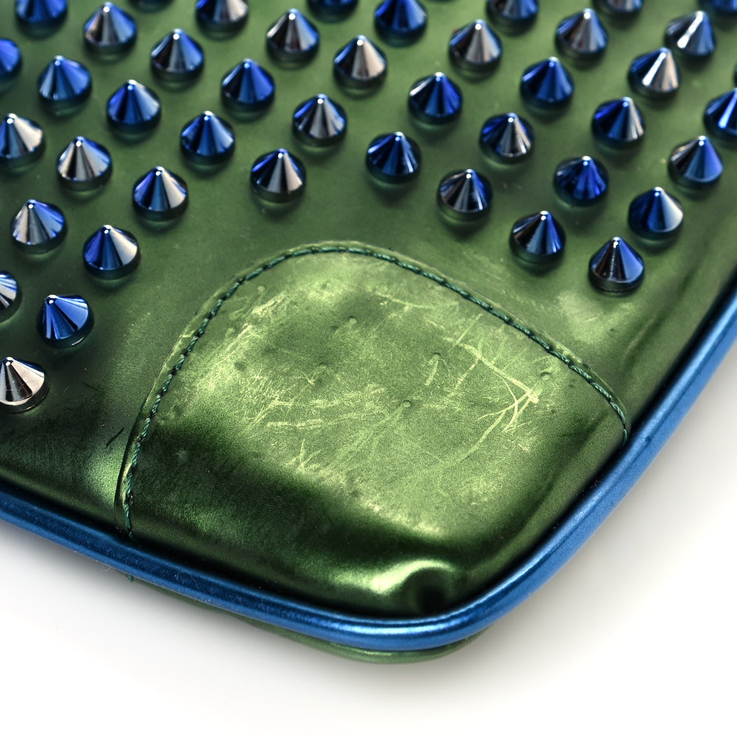 Christian Louboutin Patent Scarabe Loubiposh Spikes Chain Clutch Ocean Amazon 12 of 13