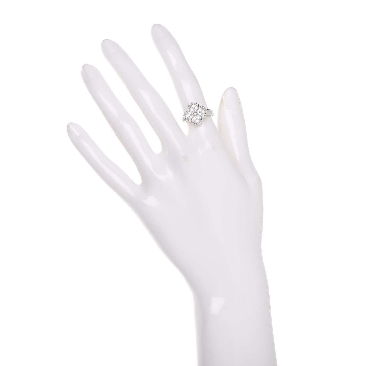 Van Cleef & Arpels 18K White Gold Diamond Vintage Alhambra Ring 48 4.5 2 of 6