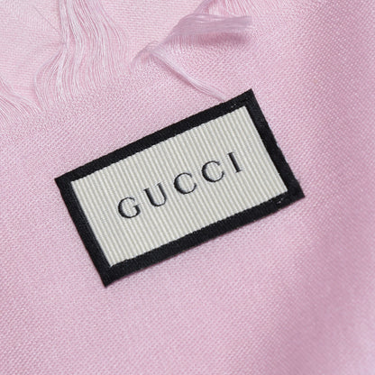 Gucci Wool Silk Jacquard GG Fringe Scarf Pink 3 of 4