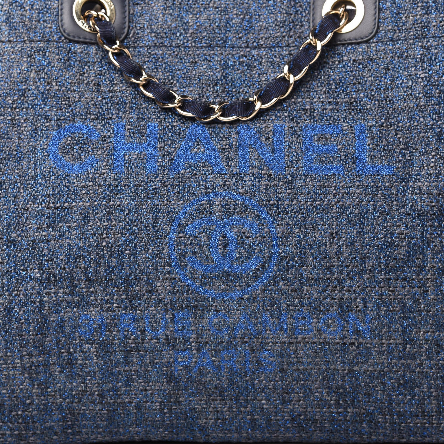 Chanel Lurex Canvas Medium Deauville Tote Navy Blue 10 of 10