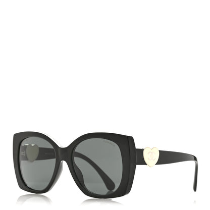 Chanel Acetate Square CC Heart Sunglasses 5519-A Black White 1 of 7