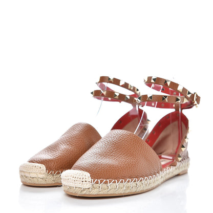 Valentino Garavani Grained Calfskin Rockstud Ankle Wrap Espadrille 20mm Flats 40 Light Cuir 3 of 9