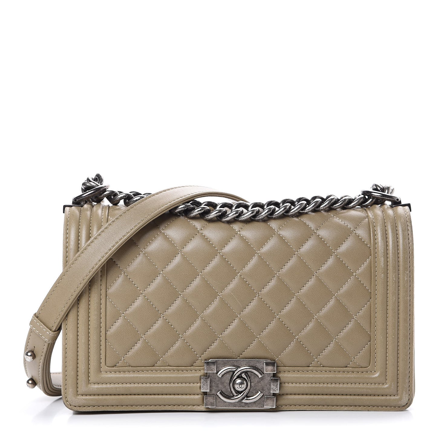 Lambskin Quilted Medium Boy Flap Khaki