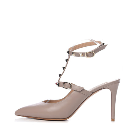 Valentino Garavani Nappa Rockstud Ankle Strap High Heel Mules 39 Poudre 1 of 10