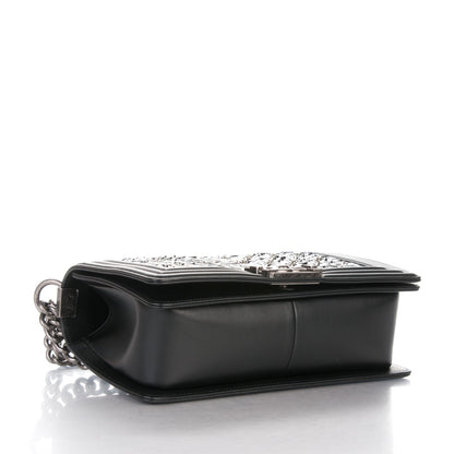 Chanel Lambskin Embroidered Python Chevron Medium Boy Flap Black Green 4 of 9