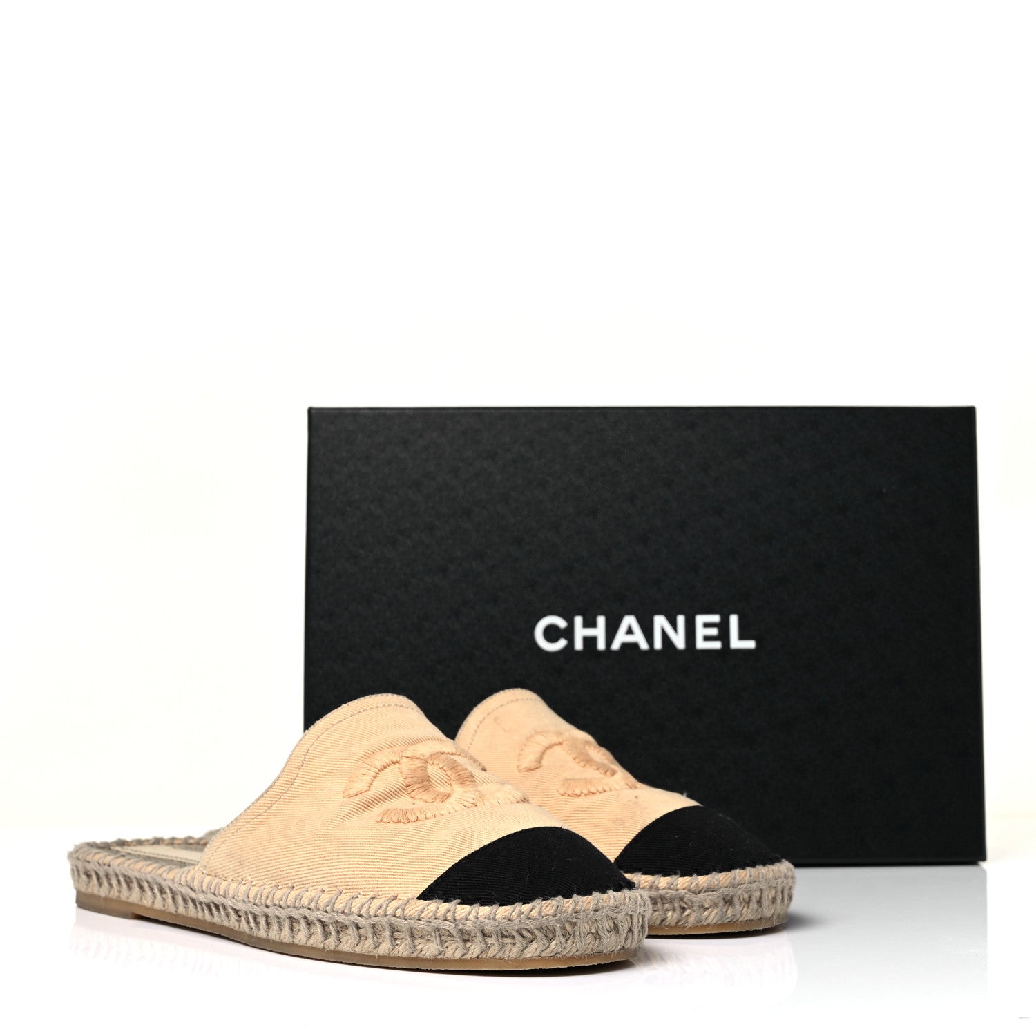 Chanel Denim CC Espadrille Mules 41 Beige Black 9 of 9