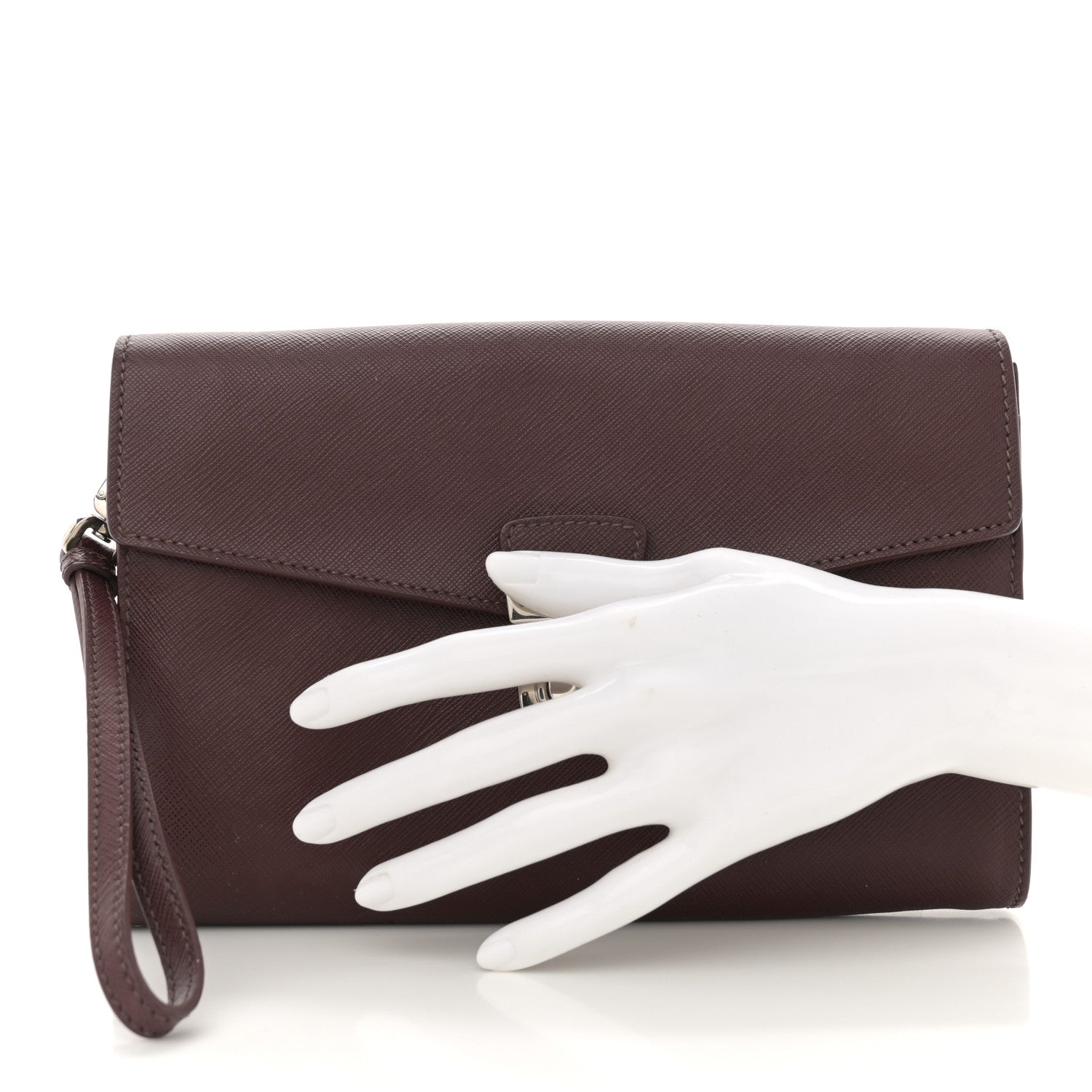Prada Saffiano Clutch Wristlet Burgundy 2 of 8