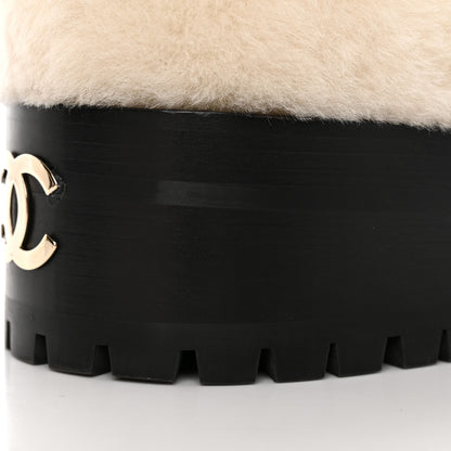 Chanel Shearling Lambskin Logo Ankle Boots 38.5 Ivory Black 12 of 14