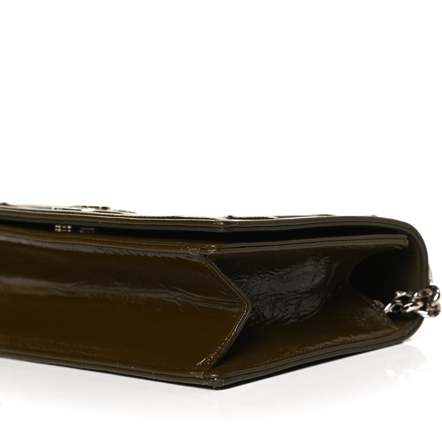 Patent Medium Diorama Flap Bag Green