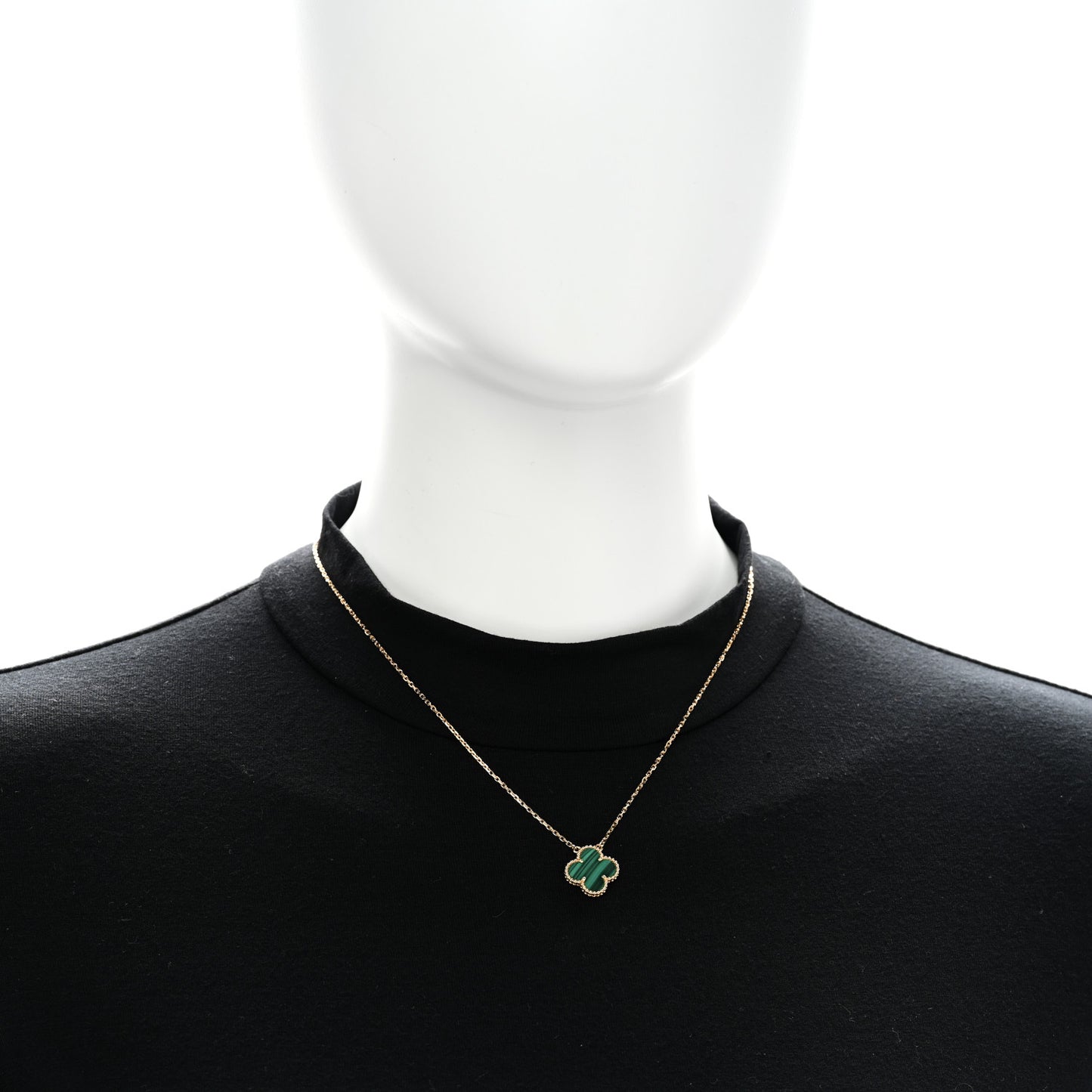18K Yellow Gold Malachite Vintage Alhambra Pendant Necklace